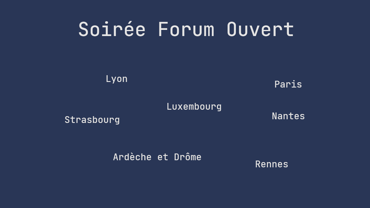 Forum Ouvert — Luxembourg, Rennes, Ardèche, Drôme, Lyon, Paris, Strasbourg